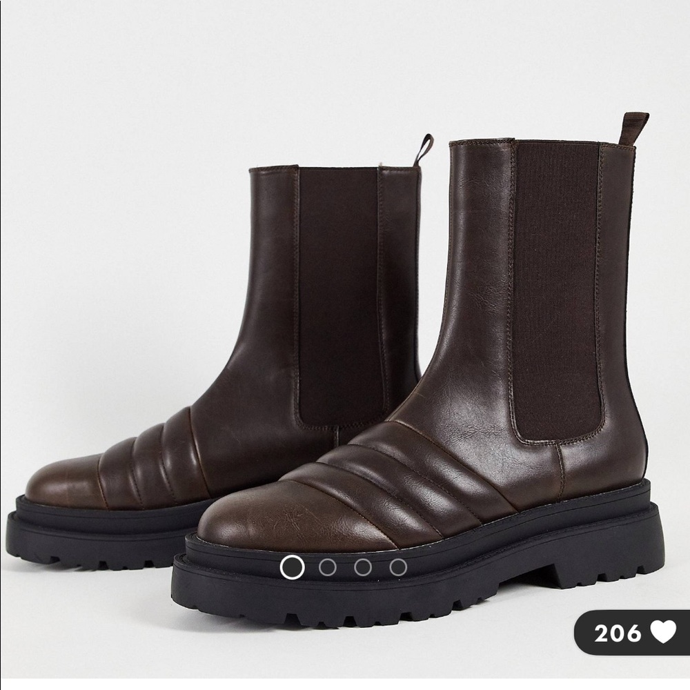 Stacked Sole Padded Chelsea Boot in Brown Faux Leather